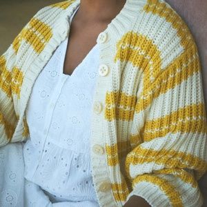 NWOT The Odells X O Joy! Collaboration Cotton Yellow Stripe cardigan Sweater